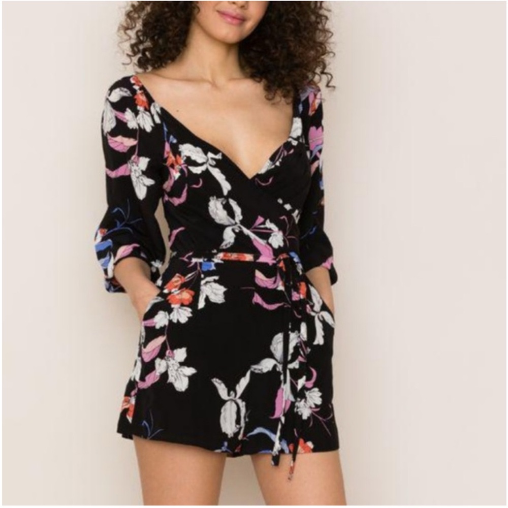 NWT- Yumi Kim Lady Luck Black Orchid Floral Print Romper